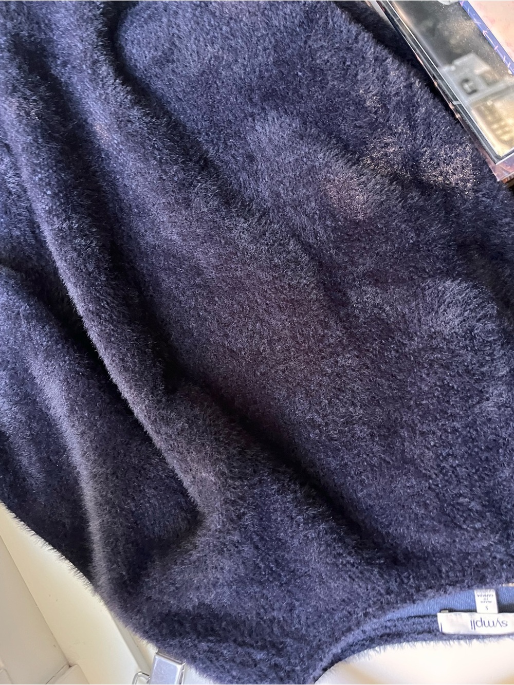 NWOT Symplii Fuzzy Inky Navy Blue  Boxy Oversized Top S - Picture 4 of 7